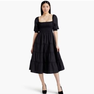 Hill House | Nesli Swiss Dot Tiered Midi Dress in Black Size XS